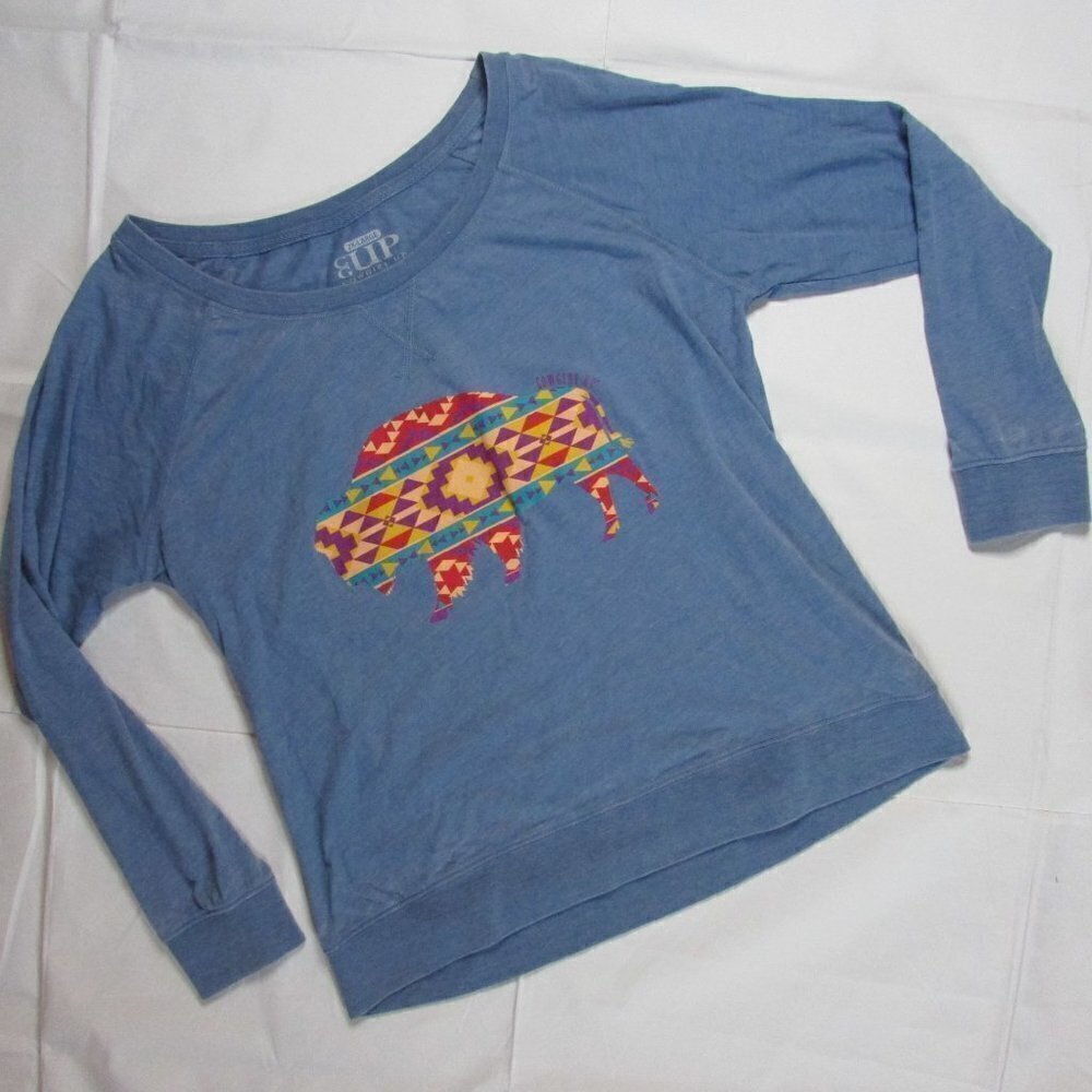 NWOT Cowgirl Up 2XL Junior's Long Sleeve Southwestern Buffalo Long Sleeve Tee